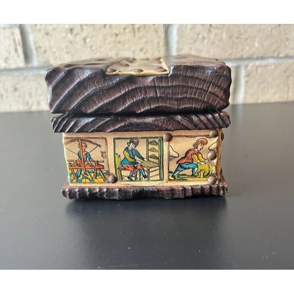 VTG hand-carved/handmade Solid Wood Trinket/Jewelry Box - Made In Spain 3 in H - Picture 2 of 8